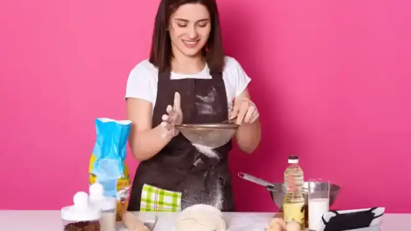 A entire set of baking resources arranged on a kitchen counter